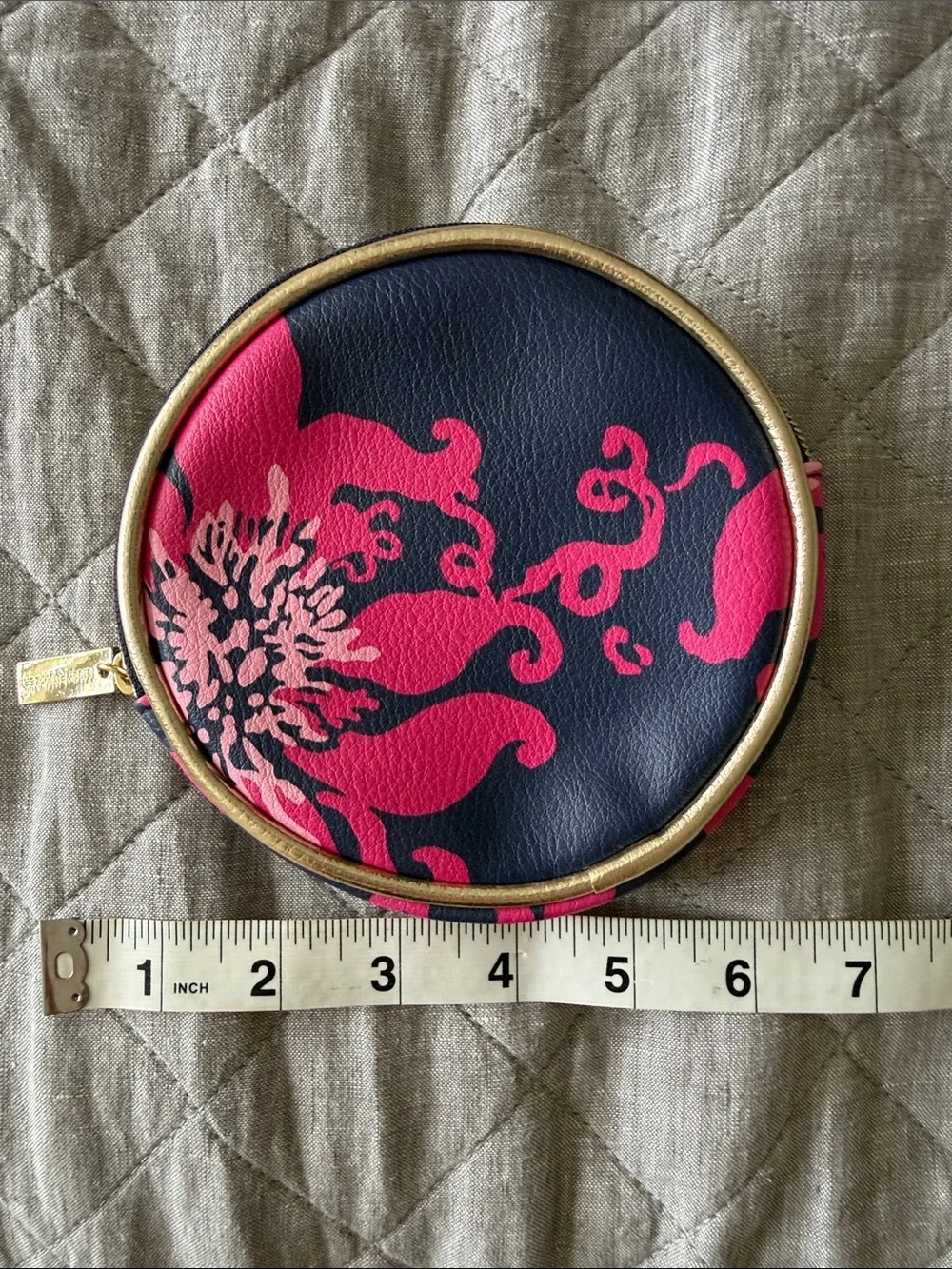 Lilly Pulitzer Navy and Hot Pink Round Floral Coin Case